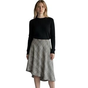 Vtg Caroll‎ Paris Wool Blend Midi Skirt Black/Red Asymmetrical Lagenlook Sz 44/M